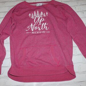 Size Large Women's Glitter Pink Crew Neck sweater Up North Michigan